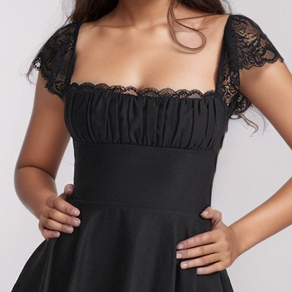Lace Detail Square Neck Cap Sleeve Mini Dress - Picture 5 of 9